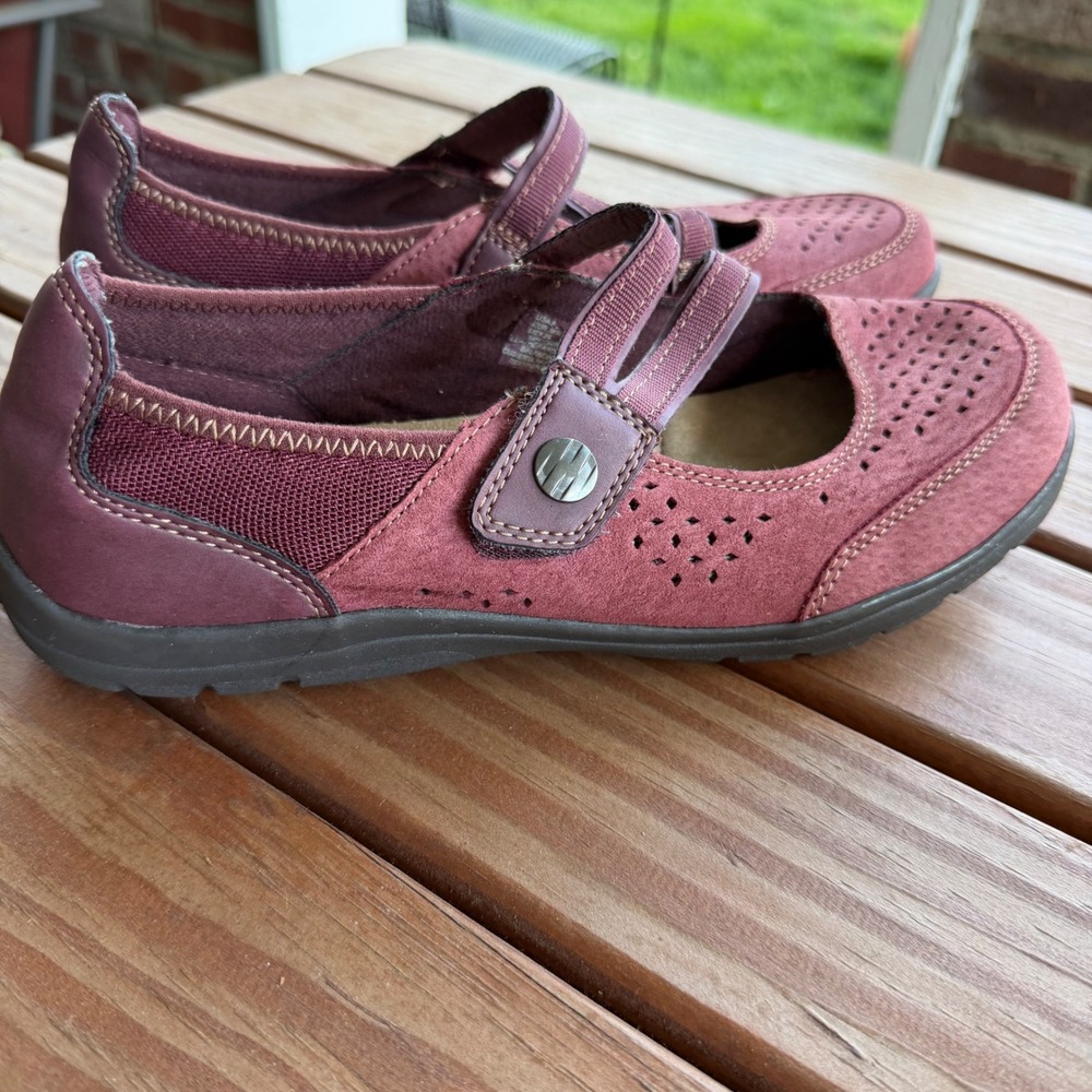 Earth Spirit Womens 8 Burgundy‎ Suede Mesh Mary Jane Gelron Cushion